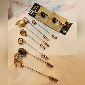 Vintage Stick Pin Lot Of 8, 1 Gold Filled Deadstock